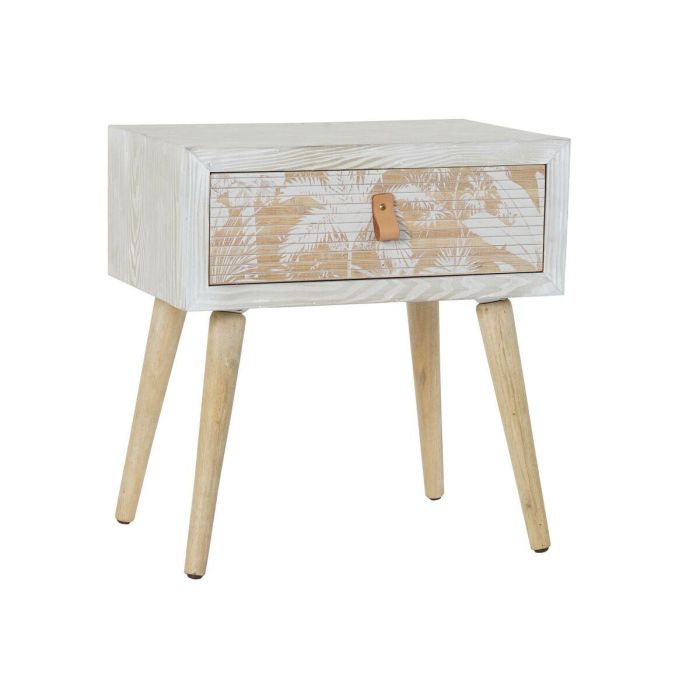 Mesita De Noche Tropical DKD Home Decor Blanco Natural 35 x 51 x 48 cm