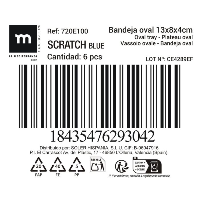 Bandeja Oval Scratch Blue 13x8 cm - Inde (24 Unidades) 2 Bandeja Oval Scratch Blue 13x8 cm - Inde (24 Unidades) 2