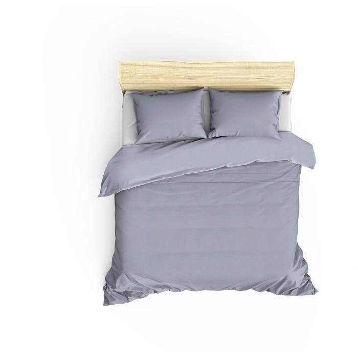 Juego de cama - 1 funda nórdica 220x240 cm + 2 fundas de almohada 60x60 cm - 100% algodón satén - Gris 1 Juego de cama - 1 funda nórdica 220x240 cm + 2 fundas de almohada 60x60 cm - 100% algodón satén - Gris 1