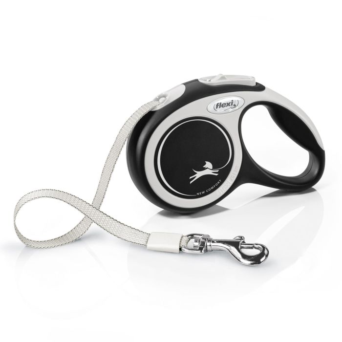 Flexi Correa Retráctil New Comfort XS Cinta 3M Negro Bicolor para Perros Pequeños, Mayor Control con Freno Mejorado