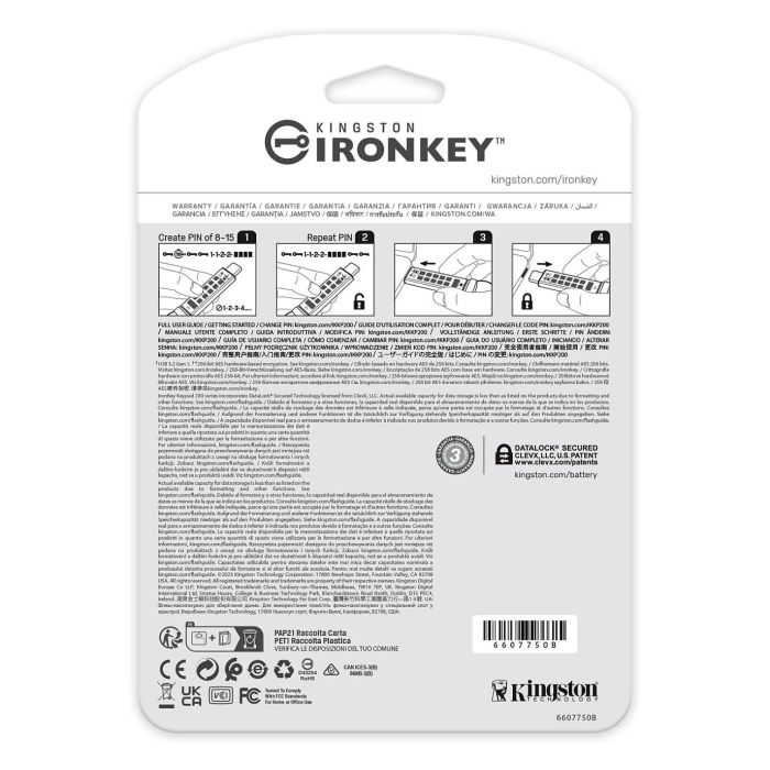 Kingston IronKey Keypad 200C 512GB USB-C AES-256 Cifrado de Hardware 3