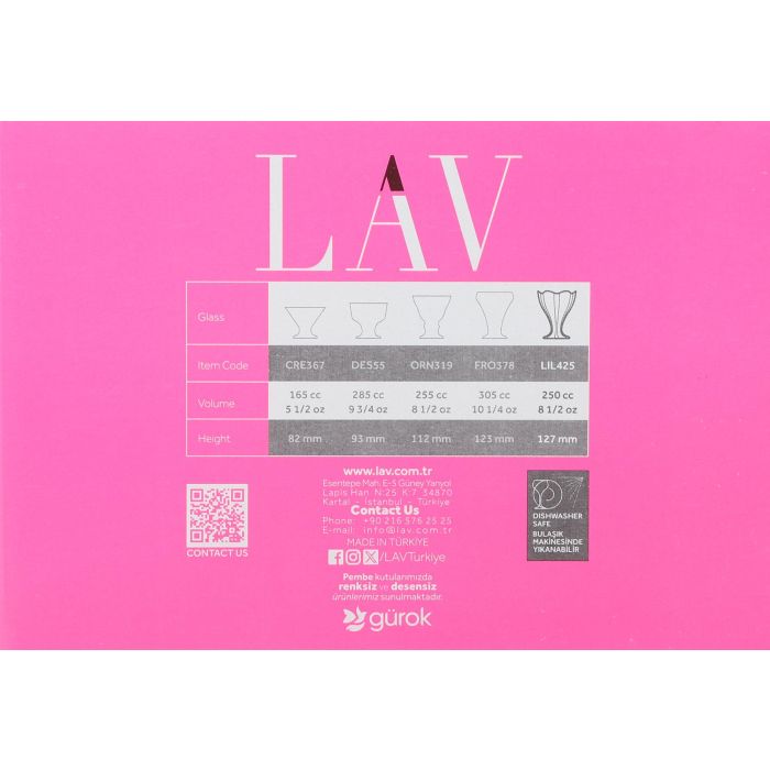 LAV Set 6 Copas Helado 250cc "Lily" - Diseño Elegante para Postres y Sorbetes (4 Cajas)