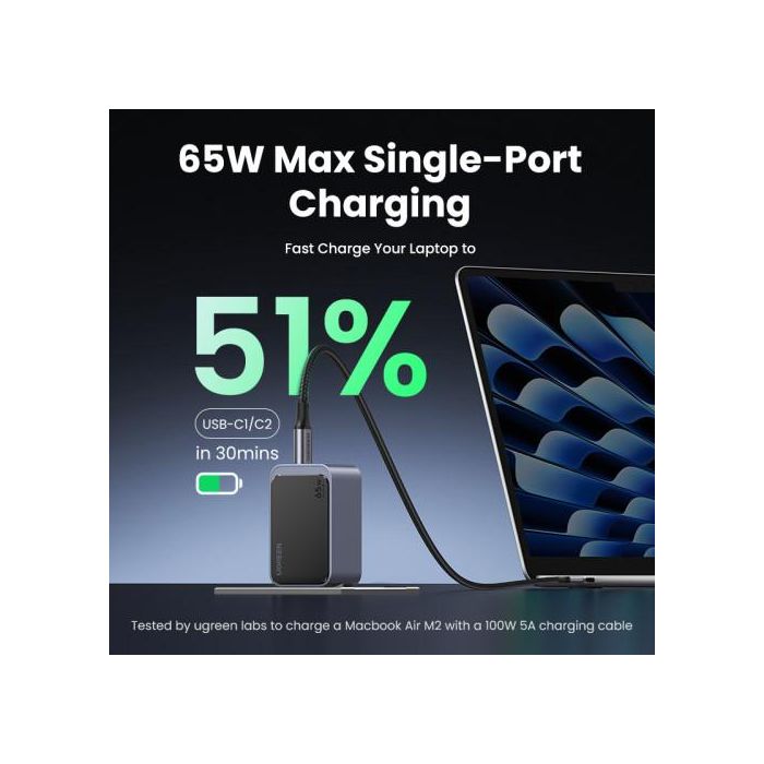 UGREEN 35042 Cargador Nexode Air 65W, 2x USB-C, 1x USB-A, Carga Rápida, Gris 1