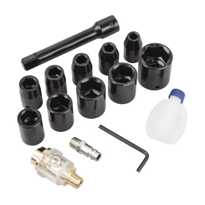 Scheppach Juego de Llaves de Impacto Neumáticas 1/2 - 32 Nm - 7000 rpm (10 Vasos, Prolongador, Lubricante, Aceite) 1