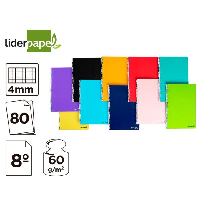 Cuaderno Espiral Liderpapel Bolsillo Octavo Smart Tapa Blanda 80H 60 gr Cuadro 4 mm Colores Surtidos 5