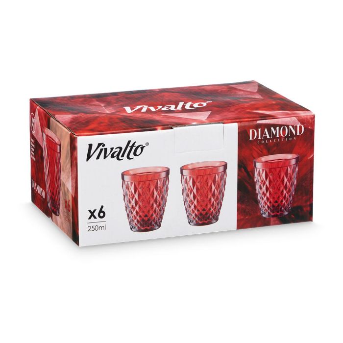 Vivalto Vaso Diamante Rojo 250 ml Vidrio 8x8x10cm (Set de 24) 2