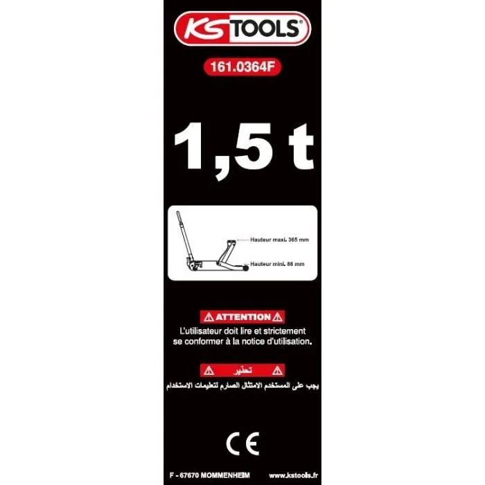 Gato hidráulico - KS TOOLS - 161.0364F - Gato compacto de aluminio/acero para coche - Elevador de coches de 1,5 toneladas 3