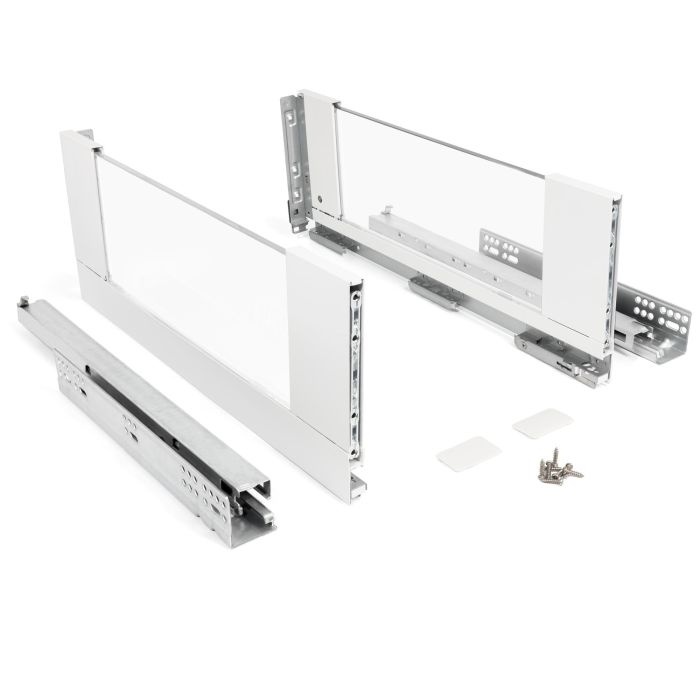 Herrajes Alk 1383.297 Cajón Qube H185 Extracción Total Amortiguado Laterales Cristal Blanco 500mm Ancho 40kg