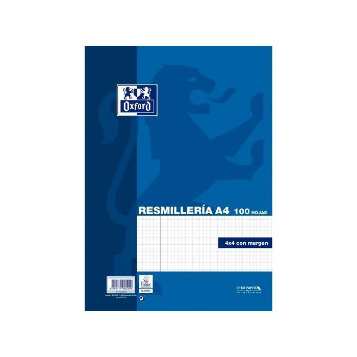 Oxford Papel OptikPaper Classic 100H A4, 90 gr, 4x4 mm, C-Margen, 4 Taladros, Azul