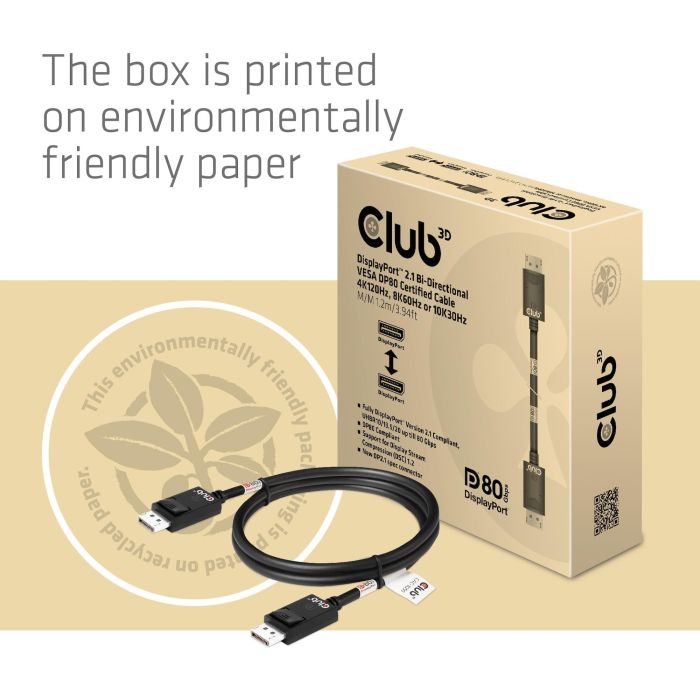 Club3D Cable DisplayPort 2.1 VESA DP80 Certificado, 1.2m, Macho/Macho, 4K240Hz, 8K60Hz, 10K30Hz, Negro 8 Club3D Cable DisplayPort 2.1 VESA DP80 Certificado, 1.2m, Macho/Macho, 4K240Hz, 8K60Hz, 10K30Hz, Negro 8