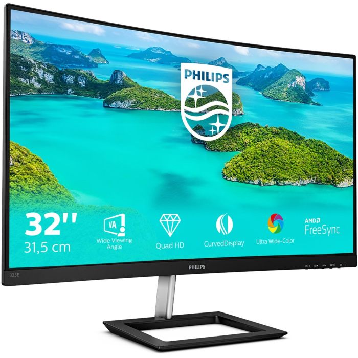 Philips 325E1C/00 Monitor Curvo E-Line 31.5" QHD VA 1500R 75Hz AMD FreeSync Ultra Wide-Color LowBlue Negro 1