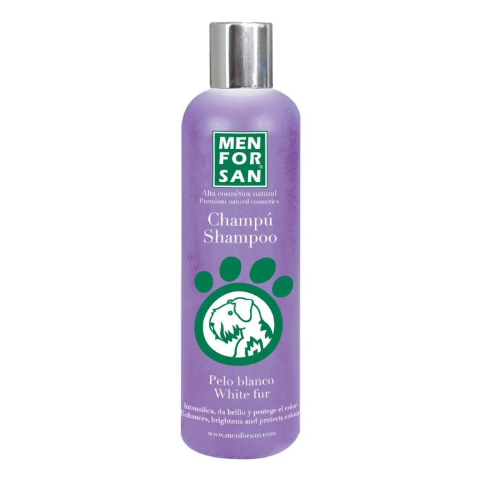 Men For San Champú Perros Pelo Blanco y Tonos Claros | Intensifica Brillo, Atenúa Manchas Amarillas y Grises, con Colágeno 300 mL