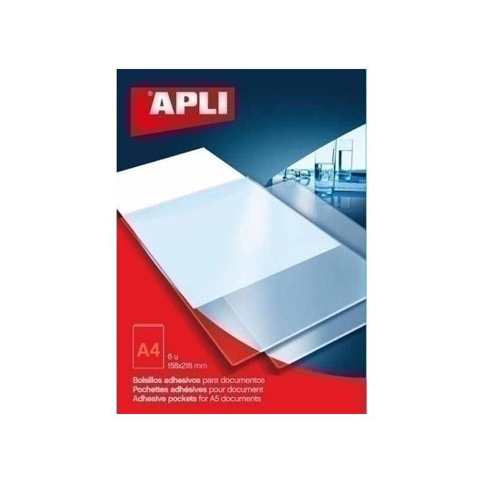 Funda Adhesiva Apli A4 Bolsillo Paquete De 6