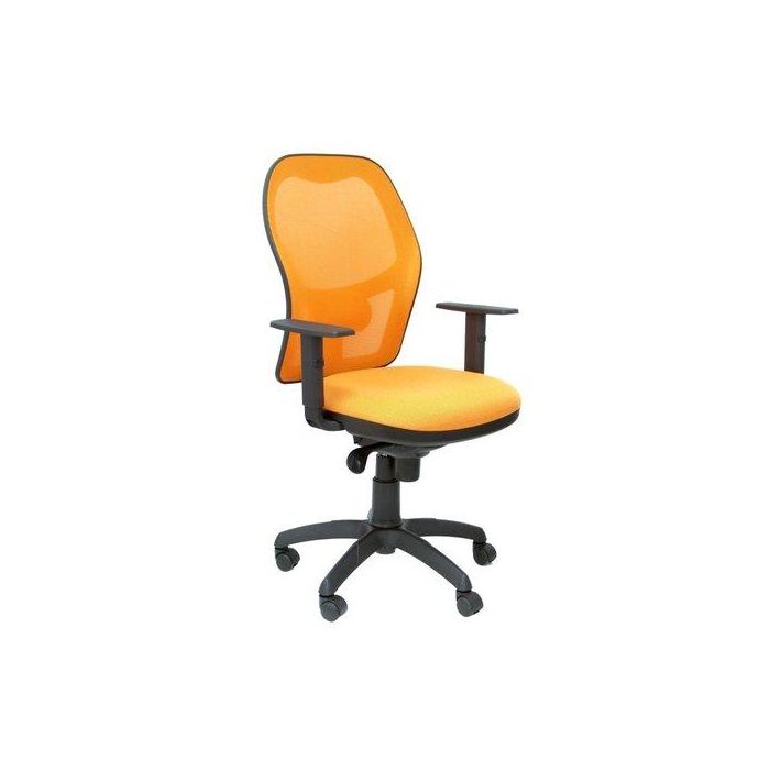 Silla Piqueras Y Crespo Jorquera Brazos Regulables Mecanismo Sincro Con Regulador De Tension Respaldo De Malla Negra Y Asiento Tapizado Bali Naranja