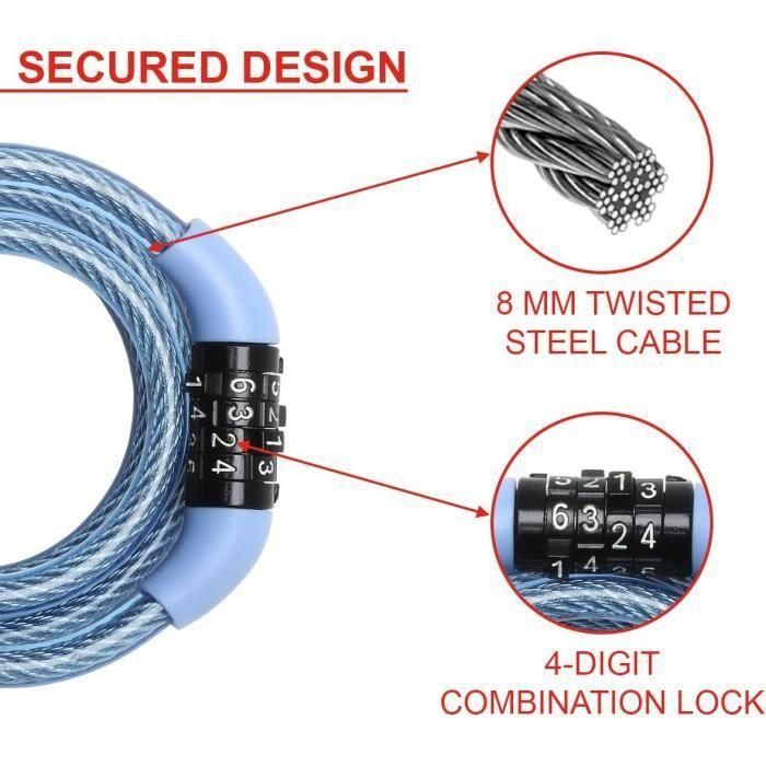 MASTER LOCK Candado con combinación de cable - 1,20mx8mm 1 MASTER LOCK Candado con combinación de cable - 1,20mx8mm 1