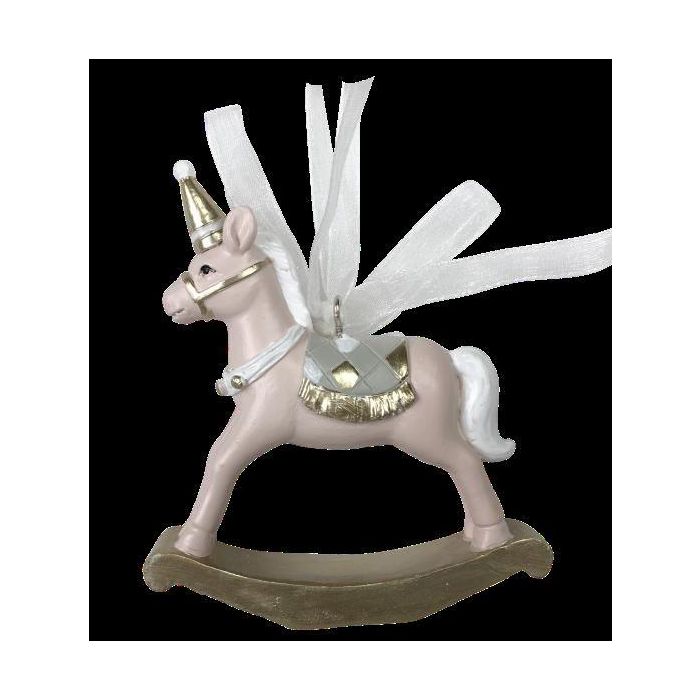 DKD Home Decor Adorno Figura de Navidad Tradicional Caballo de Resina Blanco y Rosa, Set de 2 Unidades, 3x6.5x9 cm 1