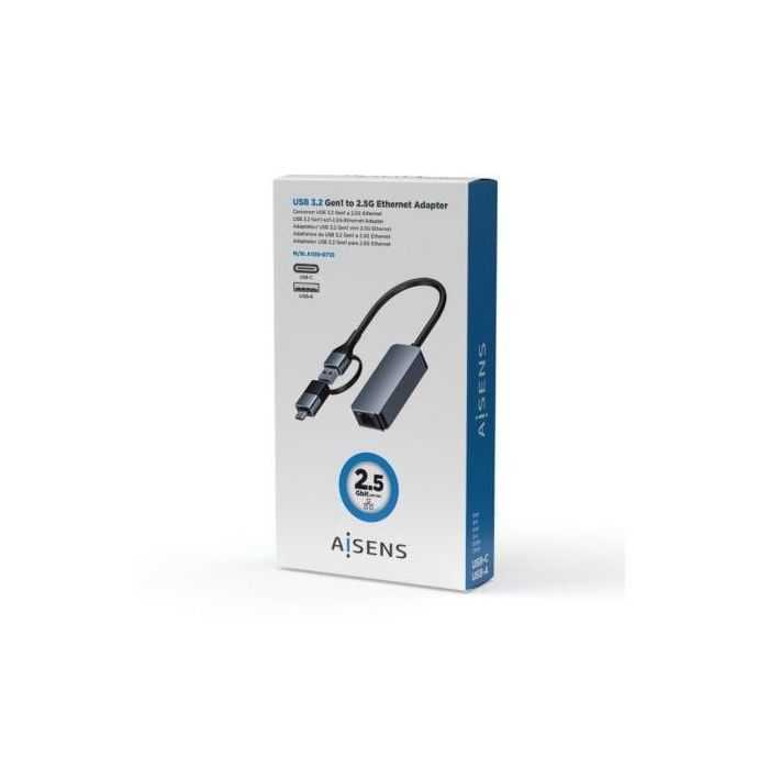 Aisens Conversor USB3.2 Gen1 USB-A + USB-C a Ethernet 2.5G, 10/100/1000/2500 Mbps, Gris, 15 cm 4 Aisens Conversor USB3.2 Gen1 USB-A + USB-C a Ethernet 2.5G, 10/100/1000/2500 Mbps, Gris, 15 cm 4