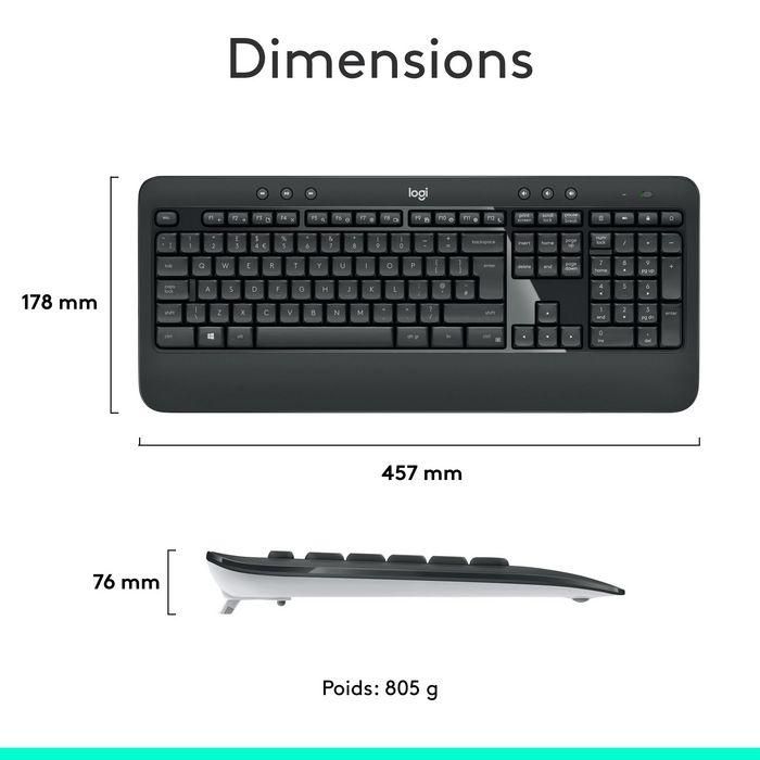 Logitech MK540 Advanced Combo Teclado y Ratón Inalámbrico Unifying, Diseño FR, Tamaño Completo, Resistente a Salpicaduras 7