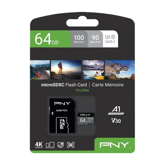 PNY Tarjeta MicroSDXC PRO Elite 64 GB Clase 10 UHS-I U3 Velocidad de Lectura 100 MB/s