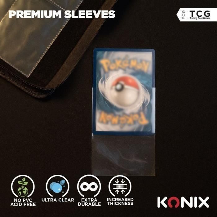 Konix 3328170302593 Fundas Premium para Cartas - 100 Bolsillos - Transparentes - Compatible Magic The Gathering y Pokémon 4