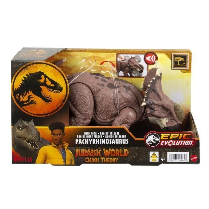 Mattel HTK72 Jurassic World Wild Roar Pachyrhinosaurus - Figura de Acción con Sonido y Movimiento de Ataque