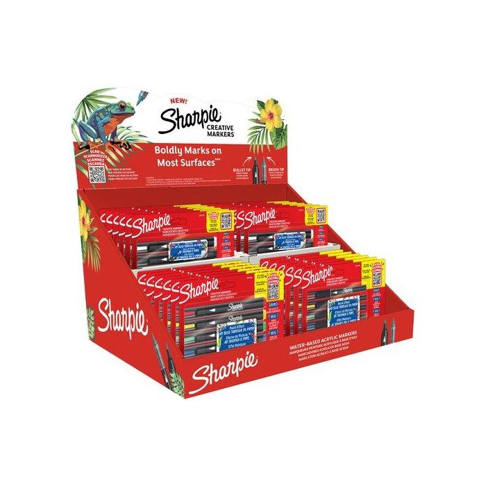 Sharpie Rotulador Acrílico Efecto Pintura Punta Redonda/Pincel 24 Unidades Colores Surtidos Ideal para Papel Oscuro y Claro