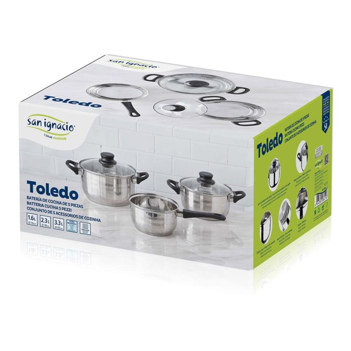 Bateria 5 piezas de acero inoxidable ind toledo: cazo ø16 cm / cacerola con tapa ø18 cm / cacerola con tapa ø20 cm 4 Bateria 5 piezas de acero inoxidable ind toledo: cazo ø16 cm / cacerola con tapa ø18 cm / cacerola con tapa ø20 cm 4
