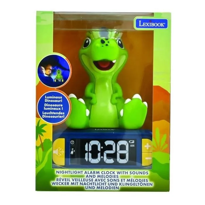 Lexibook Despertador Digital Dinosaurio 3D LEXRL800DINO con Luz y Efectos de Sonido 3