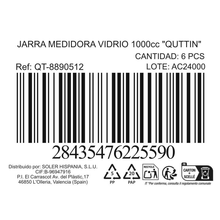 Quttin Jarra Medidora de Vidrio 1000 cc (6 Unidades) 2