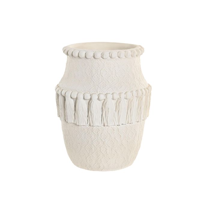 DKD Home Decor Jarron Decorativo Tropical Blanco | Diseño con Relieve y Material Cemento | Set de 2 Unidades | Medidas 20x20x25 cm DKD Home Decor Jarron Decorativo Tropical Blanco | Diseño con Relieve y Material Cemento | Set de 2 Unidades | Medidas 20x20x25 cm