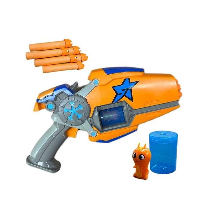 Pistola slugterra eli's megamorph blaster. lanza hasta 6 dardos a la vez. disparo 9 metros. incluye 8 dardos. 1 Pistola slugterra eli's megamorph blaster. lanza hasta 6 dardos a la vez. disparo 9 metros. incluye 8 dardos. 1