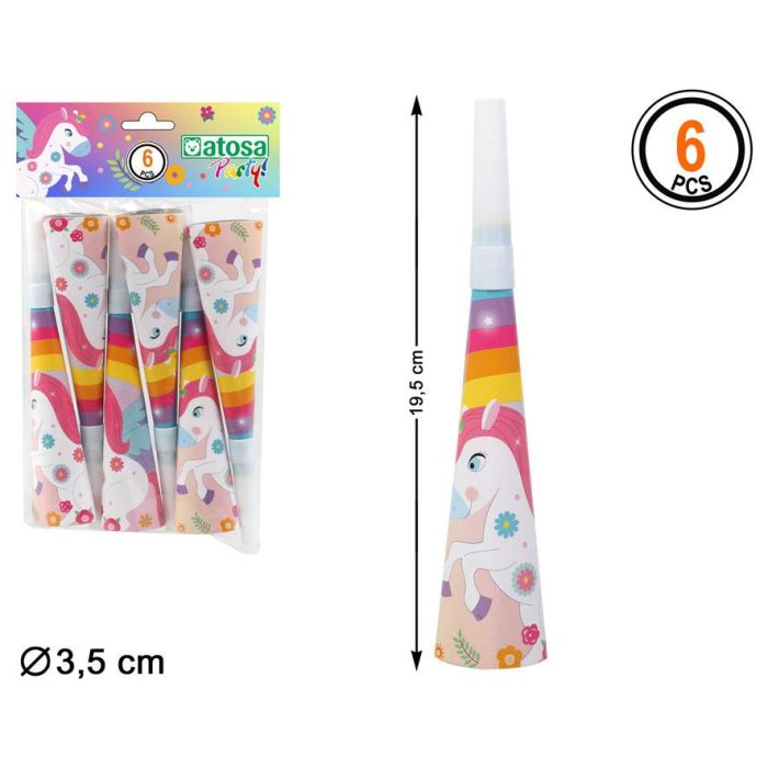 Set 6 Cornetas De Carton Unicornio Multicolor 3,5 cm Diámetro