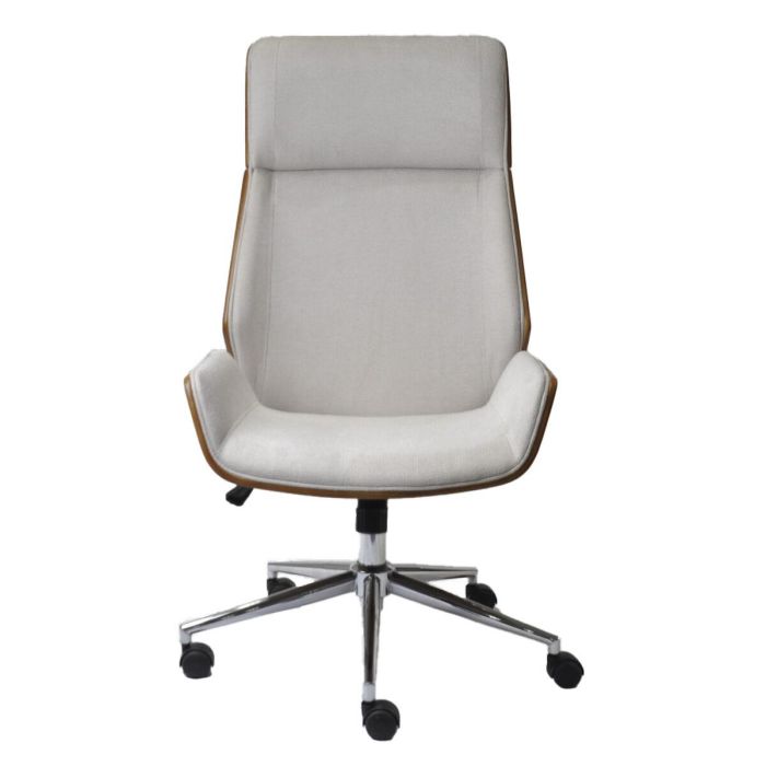 DKD Home Decor Silla de Oficina Moderna Ajustable PU y Nogal Beige Marrón Plateado, Altura 118cm, Asiento 50.5cm 1