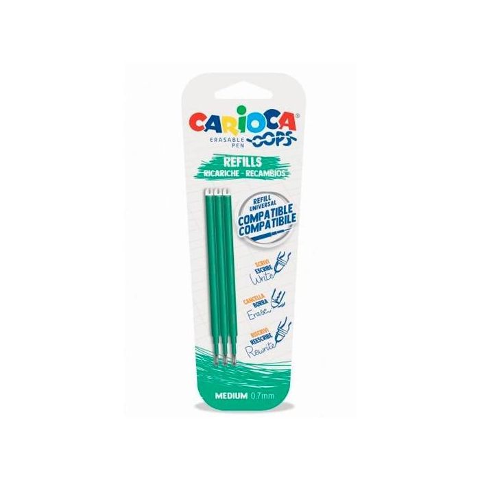 Carioca Recambio Bolígrafo Oops Borrable Verde - Blister De 3 Carioca Recambio Bolígrafo Oops Borrable Verde - Blister De 3