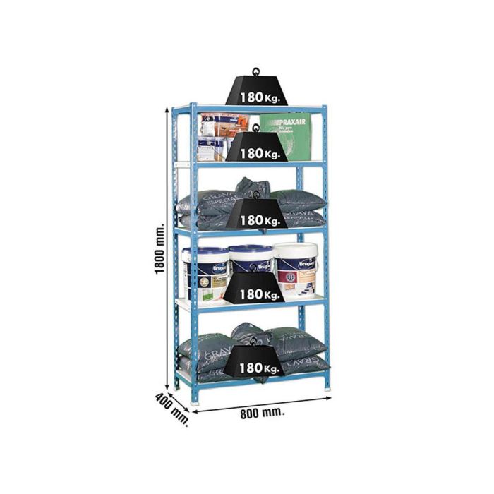 Simonrack Kit Simonclick Mini 5-400 Estantería Metálica 5 Baldas-180 kg 180x80x40 cm Azul-Blanco 2