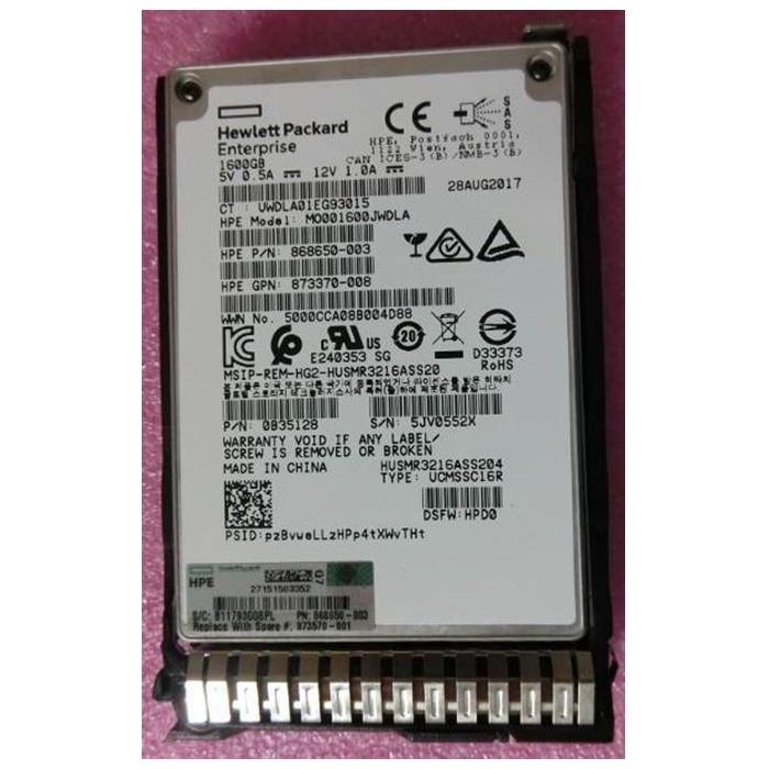 Hewlett Packard Enterprise 1.6TB SAS 12G SFF SC DS MU SSD Hewlett Packard Enterprise 1.6TB SAS 12G SFF SC DS MU SSD