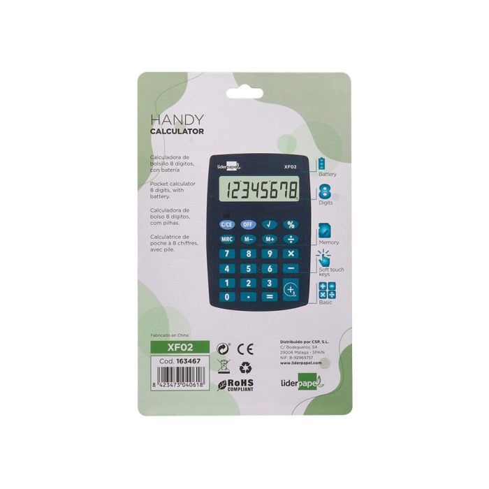 Calculadora Liderpapel Bolsillo Xf02 8 Digitos Pilas Color Azul 99x64x9 mm 5