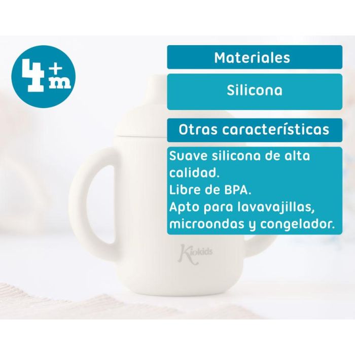 KioKids Taza de Silicona Beige con Asas para Bebés +4 meses, Aptas Microondas y Lavavajillas, 120ml 5