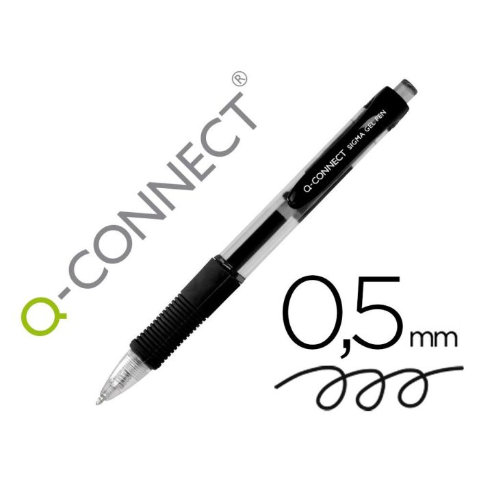 Boligrafo Q-Connect Sigma Retractil Con Sujecion De Caucho Tinta Gel 0,5 mm Color Negro 12 unidades