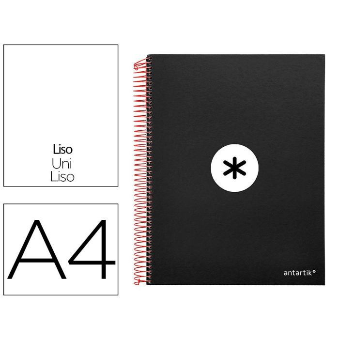 Cuaderno Espiral A4 Micro Antartik Tapa Forrada 120H 90 gr Liso Con Bandas 4 Taladros Color Negro