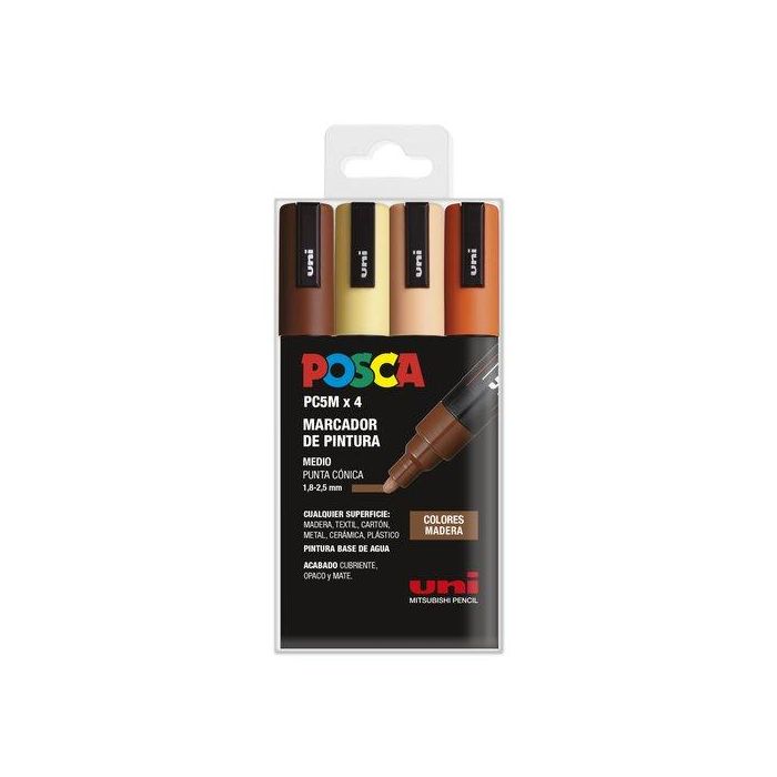 POSCA Marcador Pc-5M-4C No Permanente 1.8 mm-2.5 mm, Colores Surtidos, Estuche 4 Unidades