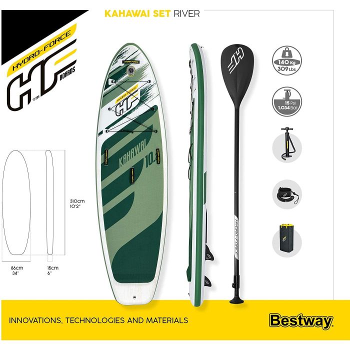 Bestway 65308 Tabla Paddle Surf Kahawai - Stand Up Paddle, Inflable, con Bomba, Paleta y Kit de Reparación, Ideal para Aguas Planas y Ríos 2 Bestway 65308 Tabla Paddle Surf Kahawai - Stand Up Paddle, Inflable, con Bomba, Paleta y Kit de Reparación, Ideal para Aguas Planas y Ríos 2