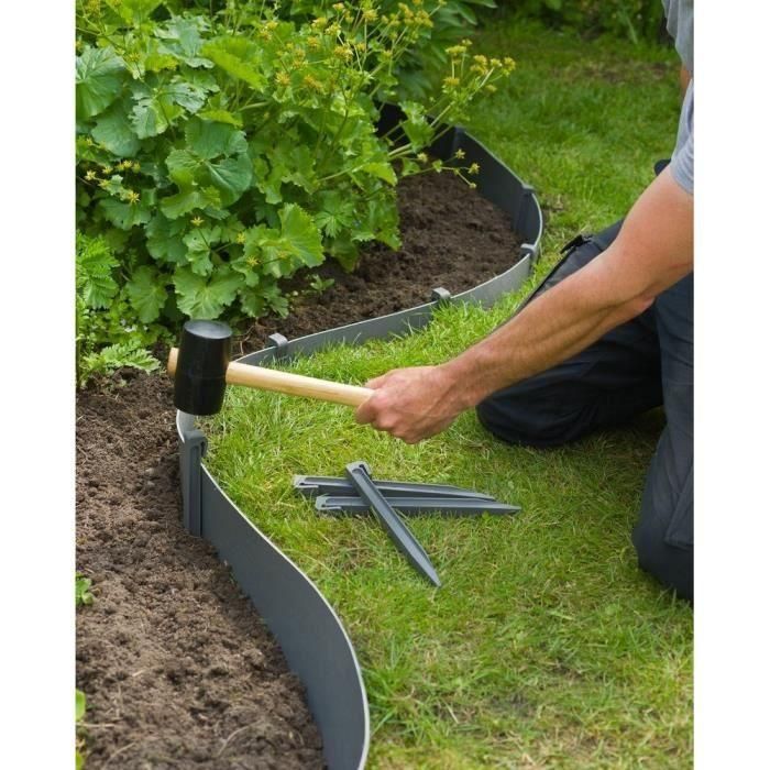 NATURALEZA Lote de 10 anclajes para borde de jardín - Polipropileno - Gris - H19.5 x 1.9 x 1.8 cm 1 NATURALEZA Lote de 10 anclajes para borde de jardín - Polipropileno - Gris - H19.5 x 1.9 x 1.8 cm 1