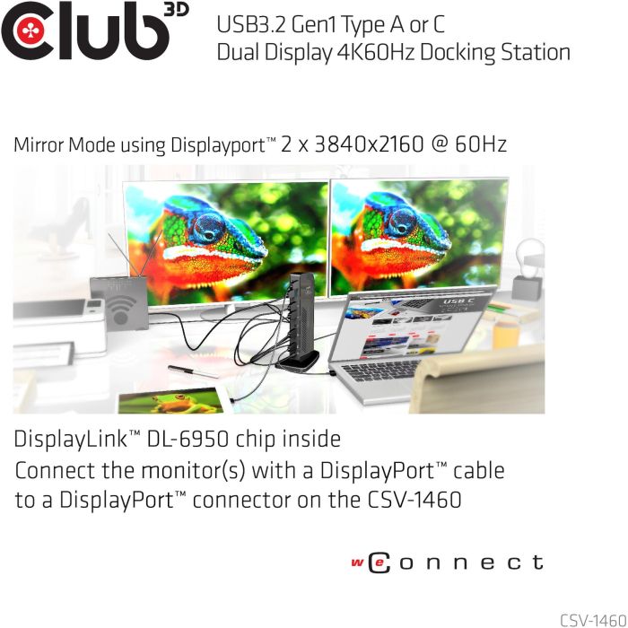Club 3D 4K Dockingstation 60Hz USB3 -> 6xUSB3/2xDP/LAN/Audio Negro 6 Club 3D 4K Dockingstation 60Hz USB3 -> 6xUSB3/2xDP/LAN/Audio Negro 6