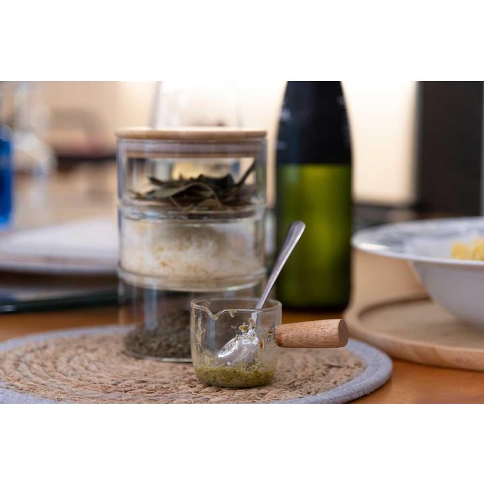 Vivalto Cazo 100 ml de Cristal Borosilicato con Mango de Madera - Transparente/Marrón, 6.5x5x10.5 cm (Set de 12)