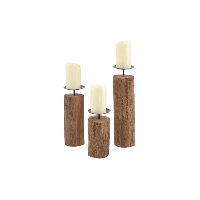 DKD Home Decor Portavelas Vintage Marrón Negro 8 x 30 x 8 cm Set de 3