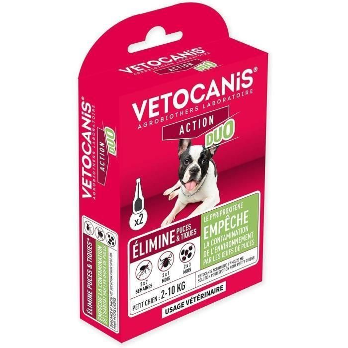 VETOCANIS Control de pulgas y garrapatas Duo Spot on - 2 pipetas - Eficiencia 7 semanas - Para perros pequeños VETOCANIS Control de pulgas y garrapatas Duo Spot on - 2 pipetas - Eficiencia 7 semanas - Para perros pequeños