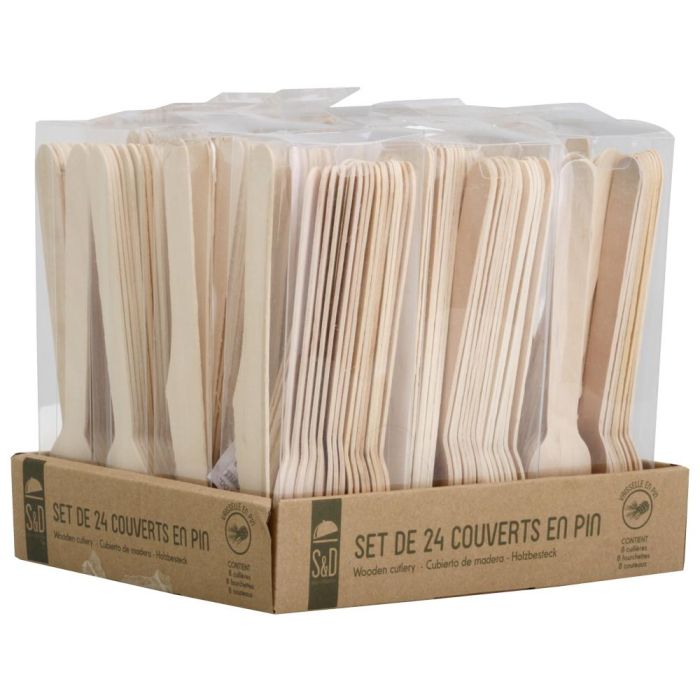 Saveur et Degustation Eco Concept Juego de 24 Cubiertos de Madera de Pino (8 Cucharas, 8 Cuchillos, 8 Tenedores) 4