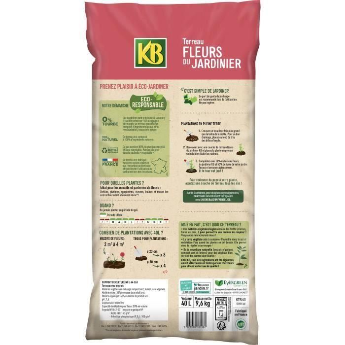 KB UAB Tierra para Flores y Macizos de Jardinero 40L - Crecimiento Óptimo, Floración Abundante, 0% Turba, 100% Natural, Bolsa Reciclada 1