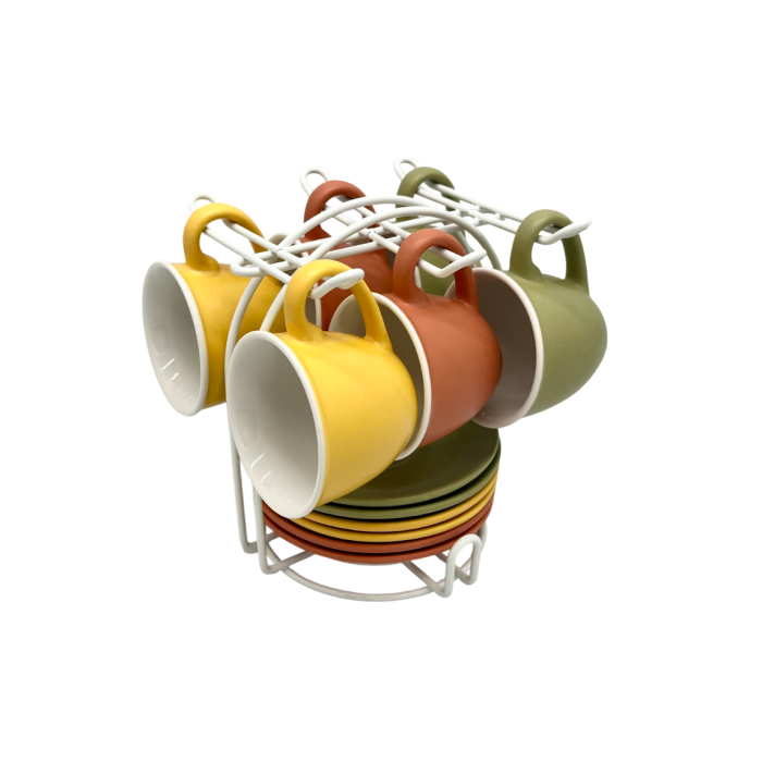 DKD Home Decor Taza de Café Moderna Multicolor Porcelana New Bone Apta Microondas Lavavajillas Set 6 Piezas 100ml